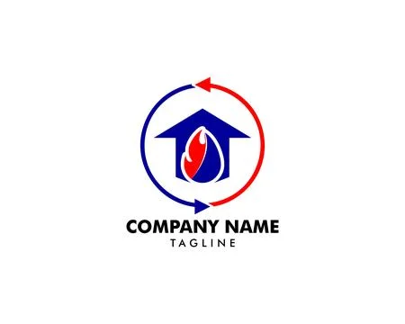 Heating and Air Conditioning House Logo Template Design Stock Illustration
