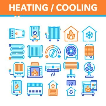 Heating And Cooling Collection Vector Icons Set Stock Illustration
