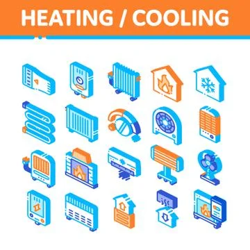 Heating And Cooling Isometric Vector Icons Set Stock Illustration