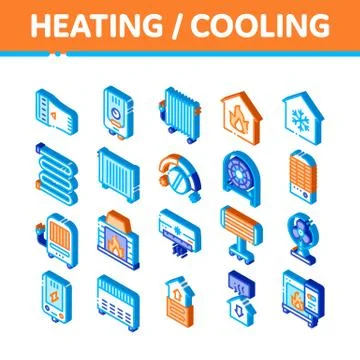 Heating And Cooling Isometric Vector Icons Set Stock Illustration