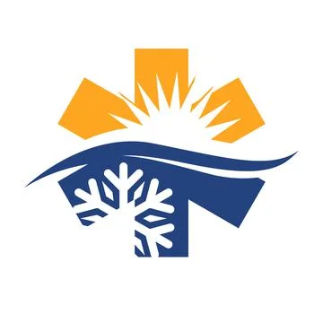 Heating and cooling logo design hvac snow fire vector business company Stock Illustration