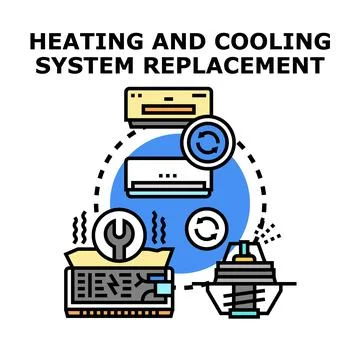 Heating and cooling system replacement installation concept Stock Illustration