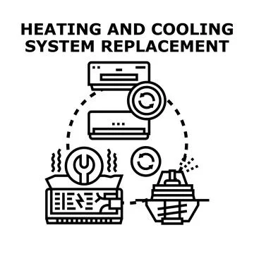 Heating and cooling system replacement installation concept Stock Illustration