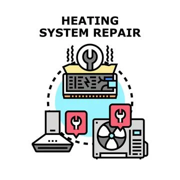 Heating and ventilation systems repairing service concept Stock Illustration