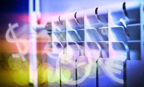 Heating battery of the heating system in the room close-up. Stock Photos