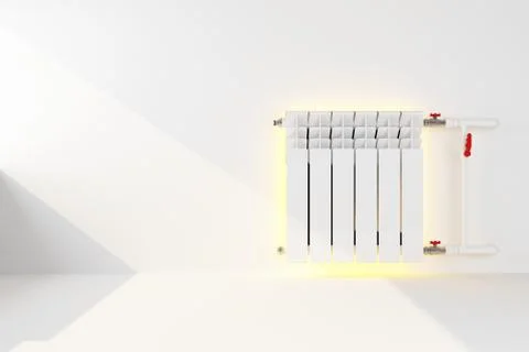 Heating battery on the wall emits warm light Stock Illustration