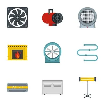 Heating convector icon set, flat style Illustrazione stock