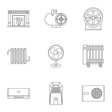 Heating convector icon set, outline style Illustrazione stock
