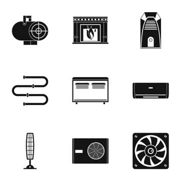 Heating convector icon set, simple style Illustrazione stock