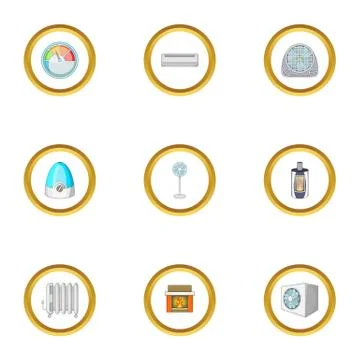 Heating convector icons set, cartoon style Illustrazione stock