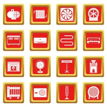 Heating cooling air icons set red Stock Illustration