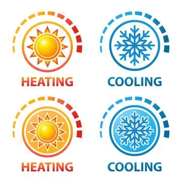 Heating, cooling temperature regulation, hot, cold indicator, sun and snow icon 스톡 일러스트