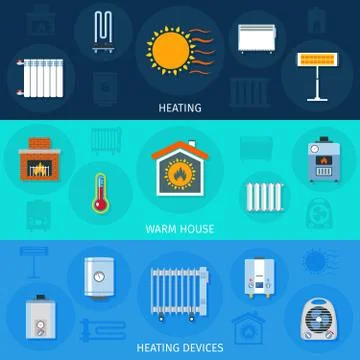 Heating Device Banner Set Illustration