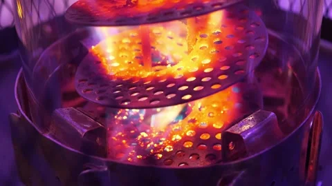 Heating device with metal red-hot spiral. Gas heater for outdoor use Stock Footage 310011958