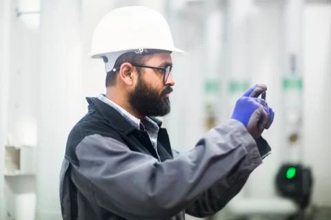 Heating engineer checking system Stock Photos
