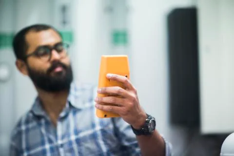 Heating engineer checking system Stock Photos