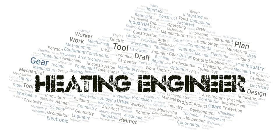 Heating Engineer typography word cloud create with the text only Stock Illustration