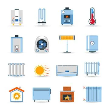 Heating Flat Color Icon Set Illustration