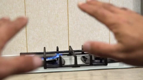 Heating with gas fire 4K Video stock 218374285