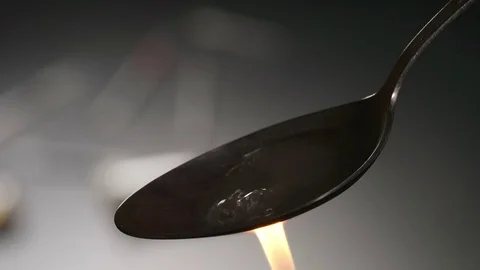 Heating a heroin in the spoon Stock Footage 72643494