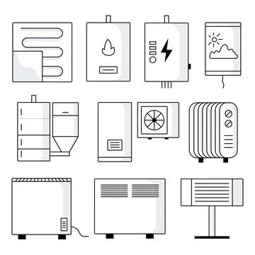 Heating icons set. Flat style vector illustration Illustrazione stock
