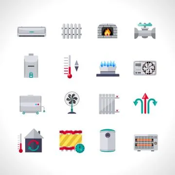Heating Icons Set Illustration