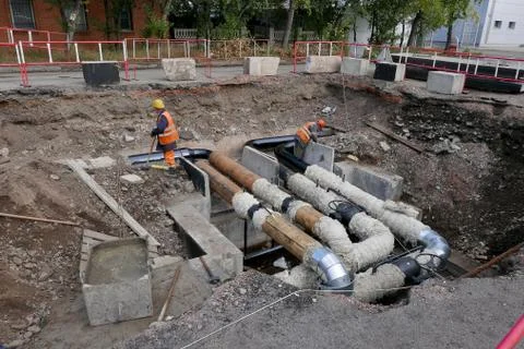 Heating main outcome Stock-Fotos