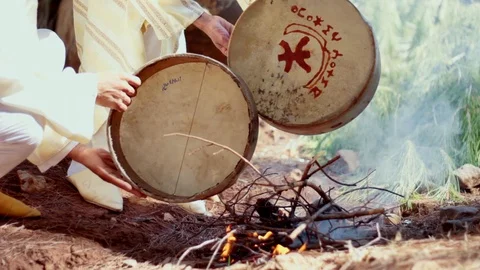 Heating Moroccan Bendir Stock Footage 91732286