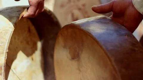 Heating Moroccan Bendir Stock Footage 91756400