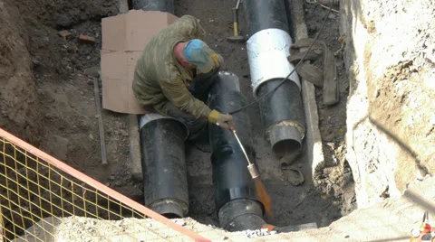 Heating of pipe insulation Stock Footage 34990406