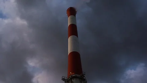 Heating Plant Chimney Sunset Timelapse - Low Angle Industrial Sky Study Stock Footage 330489984
