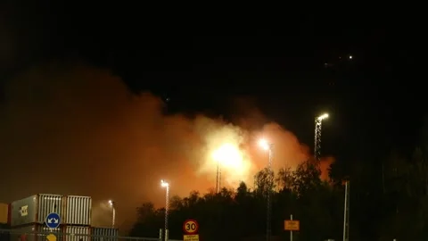 Heating plant fire Stock Footage 196936456