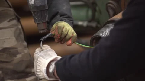 Heating plastic to cennect the cable ends Stock Footage 59767689