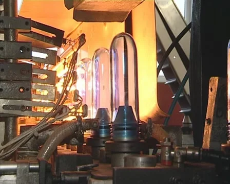 Heating plastic forms for PET bottle blowing. Stock Footage 10701499