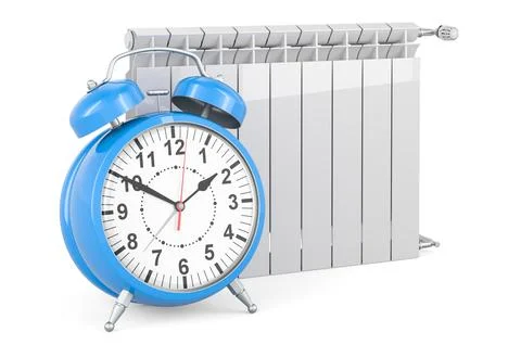 Heating radiator with alarm clock, 3D rendering Stock Illustration