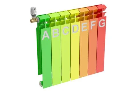 Heating radiator with energy efficiency chart, 3D rendering Stockillustratie