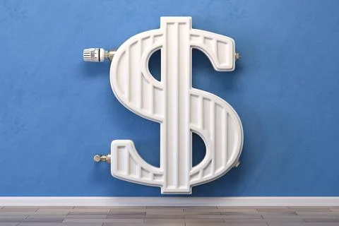 Heating radiator in form of dollar sign.  Energy crisis, energy efficiency an Stock-Illustration