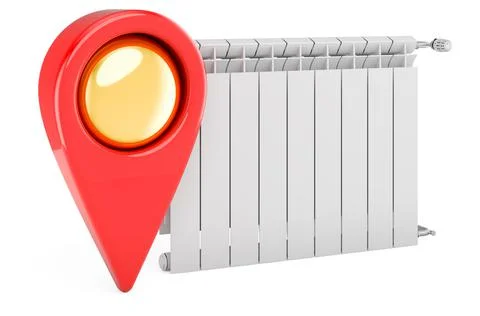 Heating radiator with map pointer. 3D rendering Stock Illustration