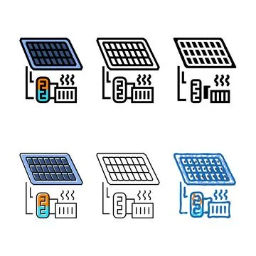 Heating solar panel color icon types vector Stock Illustration