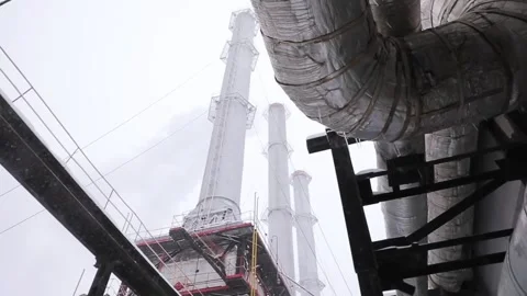 Heating station, three large pipes Stock Footage 230642813