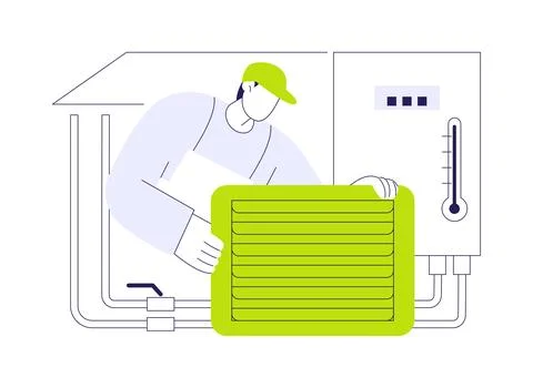 Heating system installation abstract concept vector illustration. 스톡 일러스트