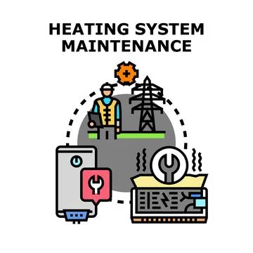 Heating system maintenance professional performing hvac repair service concep Stock Illustration