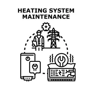 Heating system maintenance professional performing hvac repair service concep Stock Illustration