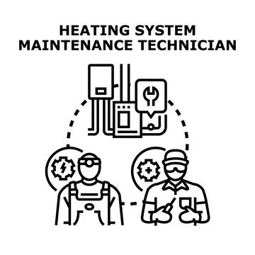 Heating system maintenance technician performing repair service Stock Illustration