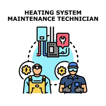 Heating system maintenance technician performing repair service Stock Illustration