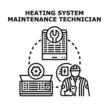 Heating system maintenance technician servicing climate equipment Stock Illustration