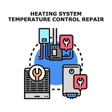 Heating system temperature control repair and maintenance service Illustrazione stock