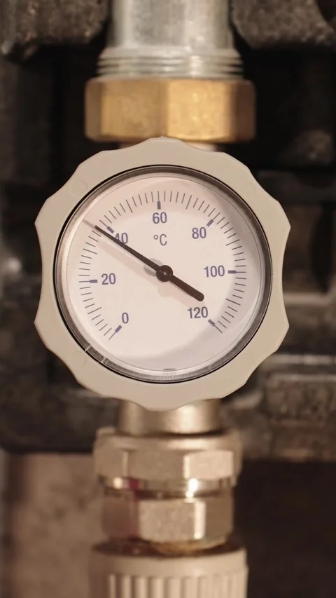 Heating System Temperature Gauge On Boiler Equipment Stock Footage 330858816