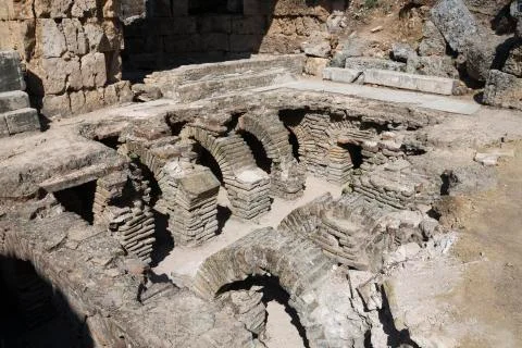 Heating system under the bathhouse of Perge. Stock Photos