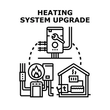 Heating system upgrade concept installing new equipment Stock Illustration